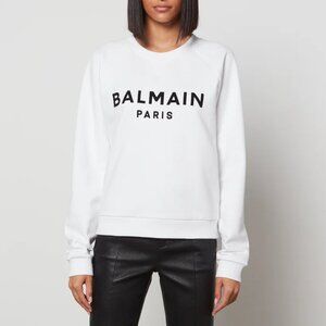 Balmain White Oversized Printed Logo Long Sleeve Sweatshirt
